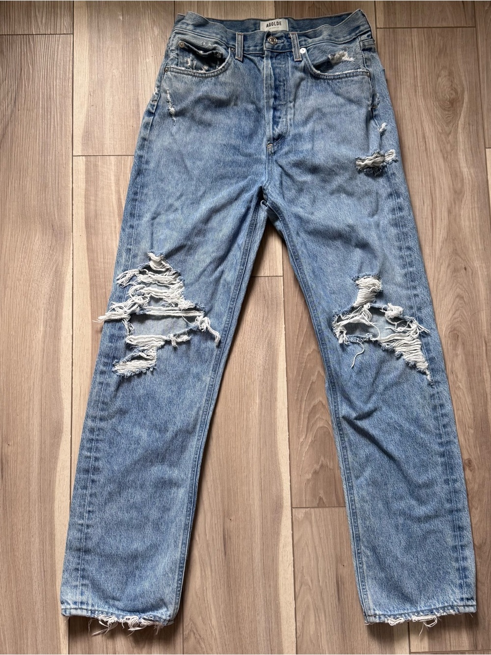 Agolde Light Blue Denim Jeans high rise straight leg 100% cotton